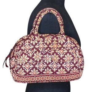 Vera Bradley Medallion Handbag Quilted Burgundy Cream Double Handle